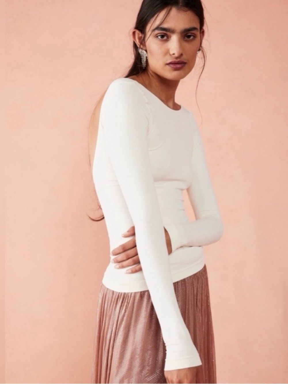 Free People Low Back Seamless Long Sleeve | Size: M/L | Ivory